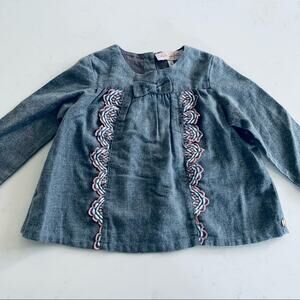 Lili Gaufrette girls gray embroidered top blouse size 12 months